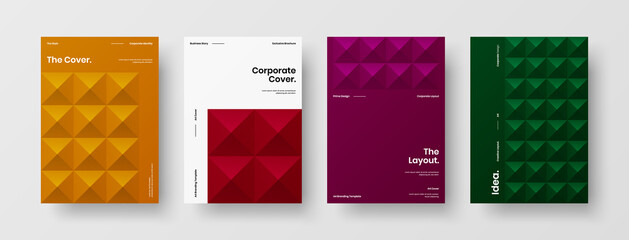 Company identity brochure template collection. Business presentation vector A4 vertical orientation front page mock up set. Corporate report cover abstract geometric illustration design layout bundle.