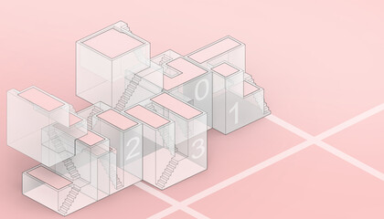 Creative idea Abstract Architectural Geometric box random square on  red background and Contemporary Art Concepts  - 3d Rendering