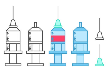 Medical syringes vector icons set isolated on a white background.