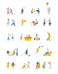 Flat people vector set. Occupations, professions. waiter, programmer, doctor, cashier, singer, musician, nurse, courier, house painter, cleaning lady, hairdresser