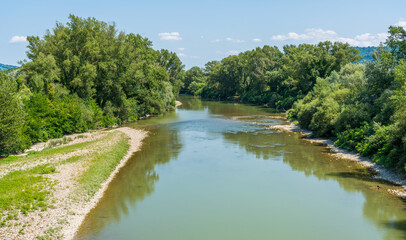 Tiber river flowing in the province of Viterbo, in the region of Lazio, Italy.