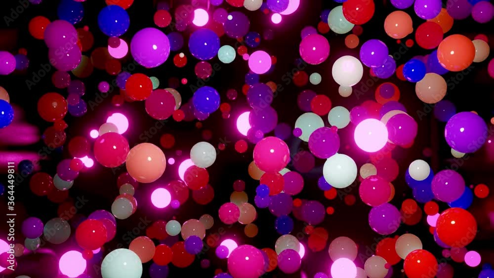 Poster abstract composition of colorful balls in air, which randomly light up and reflect in each other. mu