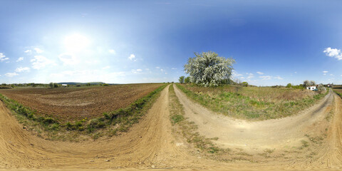 Fototapeta na wymiar Village Spring HDRI Panorama