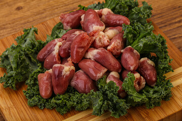 Raw chicken hearts for cooking