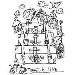 Travel Is Live, doodle illustration