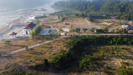 Obraz premium aerial view of Kamijoro Dam on the Progo river. Yogyakarta Indonesia