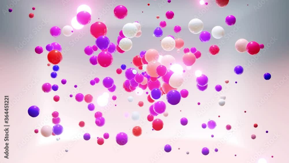 Poster abstract composition of colorful balls in air, which randomly light up and reflect in each other. mu