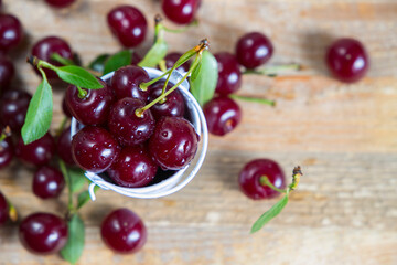 cherries on a wooden table