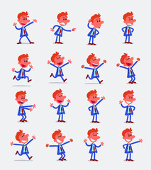 Naklejka premium Cartoon character businessman in smart casual style. Set with different postures, attitudes and poses, doing different activities in isolated vector illustrations.