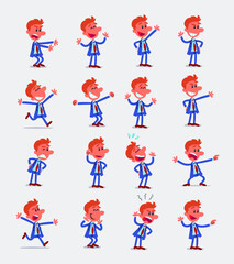 Naklejka premium Cartoon character businessman in smart casual style. Set with different postures, attitudes and poses, doing different activities in isolated vector illustrations.