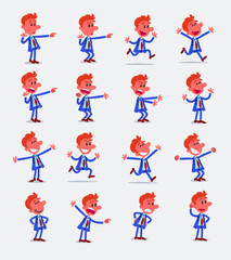 Cartoon character businessman in smart casual style. Set with different postures, attitudes and poses, doing different activities in isolated vector illustrations.