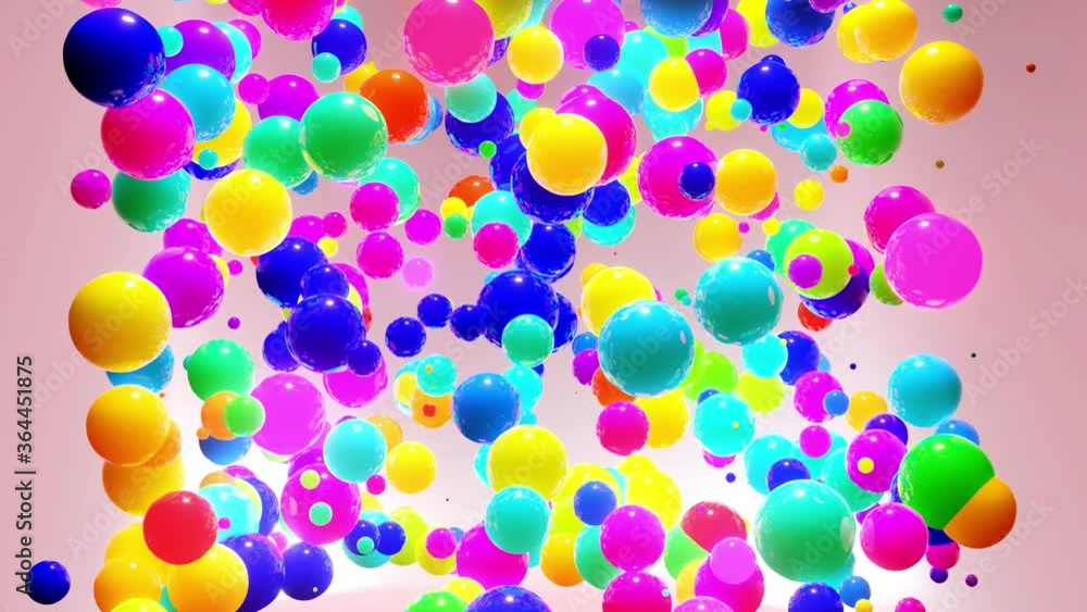 Poster abstract composition of colorful balls in air, which randomly light up and reflect in each other. mu