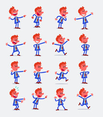 Cartoon character businessman in smart casual style. Set with different postures, attitudes and poses, doing different activities in isolated vector illustrations.