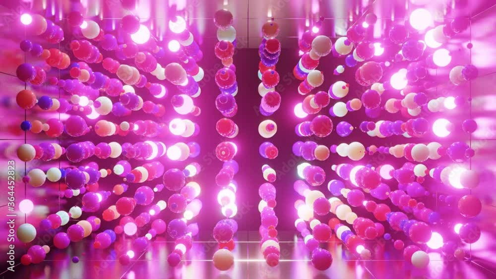 Poster abstract composition of colorful balls in air, which randomly light up and reflect in each other. mu