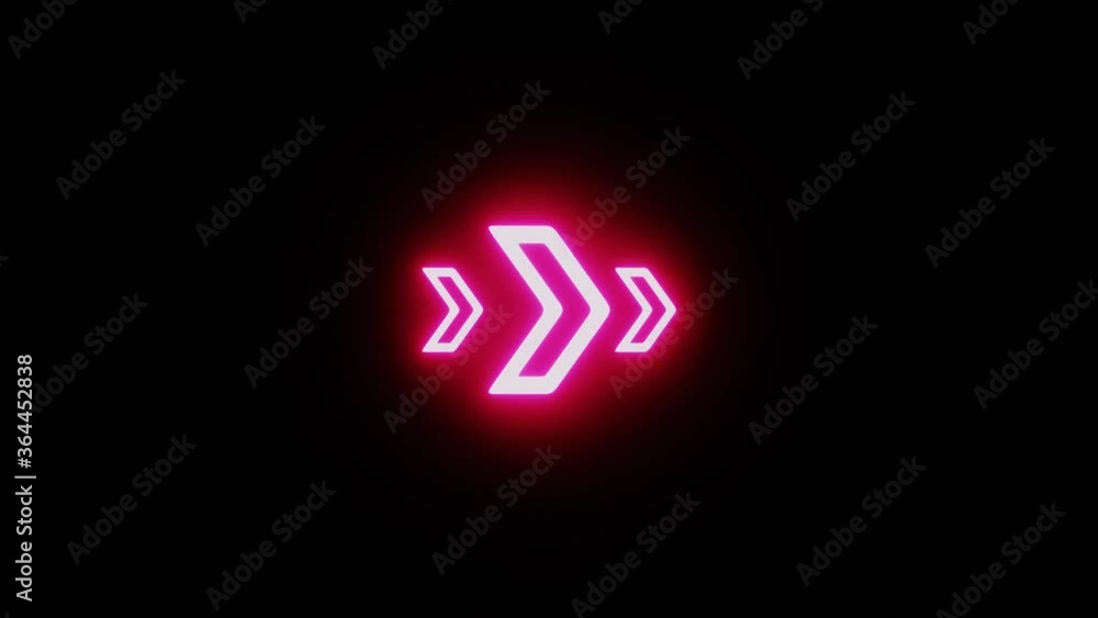 Poster 3d rendering arrow to the right, red glowing neon. pop art motion animation.