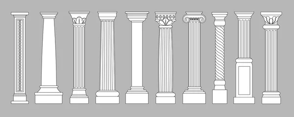 Deurstickers Ancient pillars. Classic historical roman column, antique architecture greece different columns, architectural line style vector set © YummyBuum