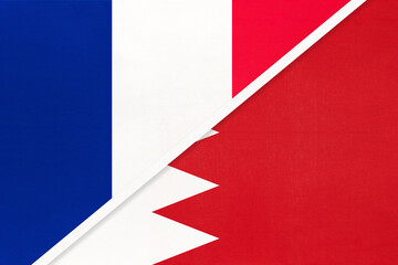 France and Bahrain, symbol of national flags from textile. Championship between two countries.