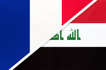 France and Iraq, symbol of national flags from textile. Championship between two countries.