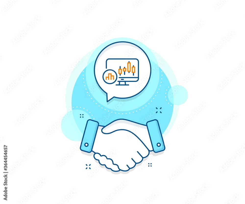 Poster analytics graph sign. handshake deal complex icon. candlestick chart line icon. market analytics sym