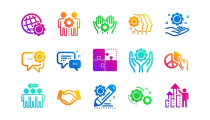 Business strategy, handshake and people collaboration. Employees benefits icons. Teamwork, social responsibility, people relationship icons. Classic set. Gradient patterns. Quality signs set. Vector
