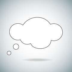 Think bubble isolated on gray background. Trendy think bubble in flat style. Modern template for social network and label. Creative thought balloon. Cloud line art, vector illustration