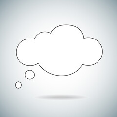 Think bubble isolated on gray background. Trendy think bubble in flat style. Modern template for social network and label. Creative thought balloon. Cloud line art, vector illustration