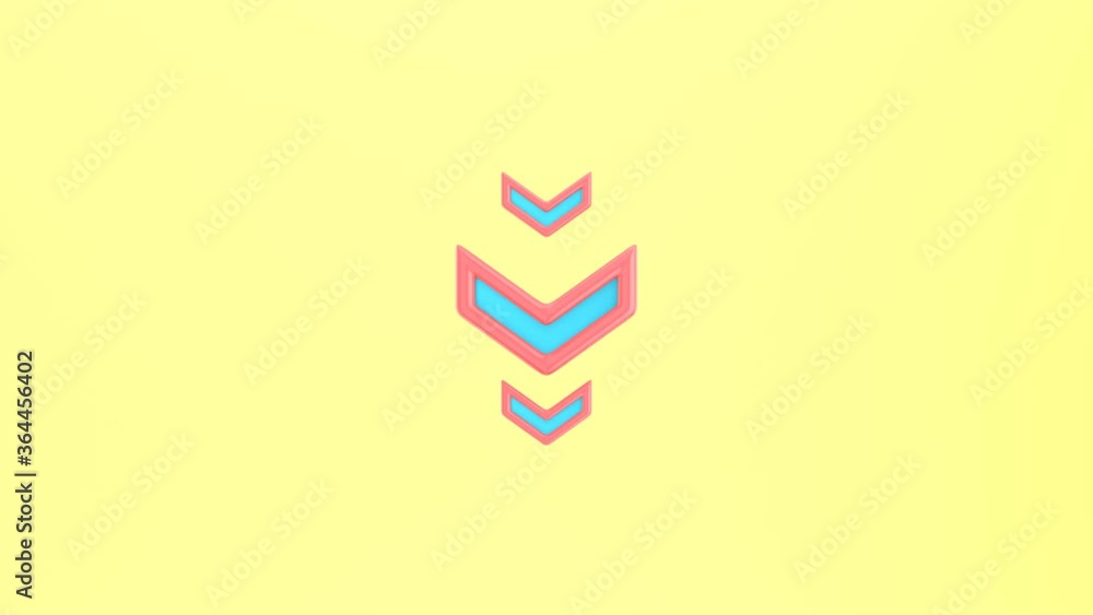 Poster 3d rendering down arrow, minimal cartoon style. pop art motion animation.