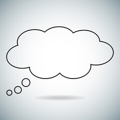 Think bubble isolated on gray background. Trendy think bubble in flat style. Modern template for social network and label. Creative thought balloon. Cloud line art, vector illustration