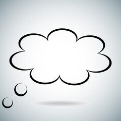 Think bubble isolated on gray background. Trendy think bubble in flat style. Modern template for social network and label. Creative thought balloon. Cloud line art, vector illustration