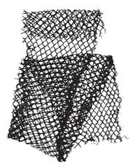 Black patterned net. Abstract monochrome background of coarse crumpled net pattern.  Rope net vector silhouette. Vector illustration.