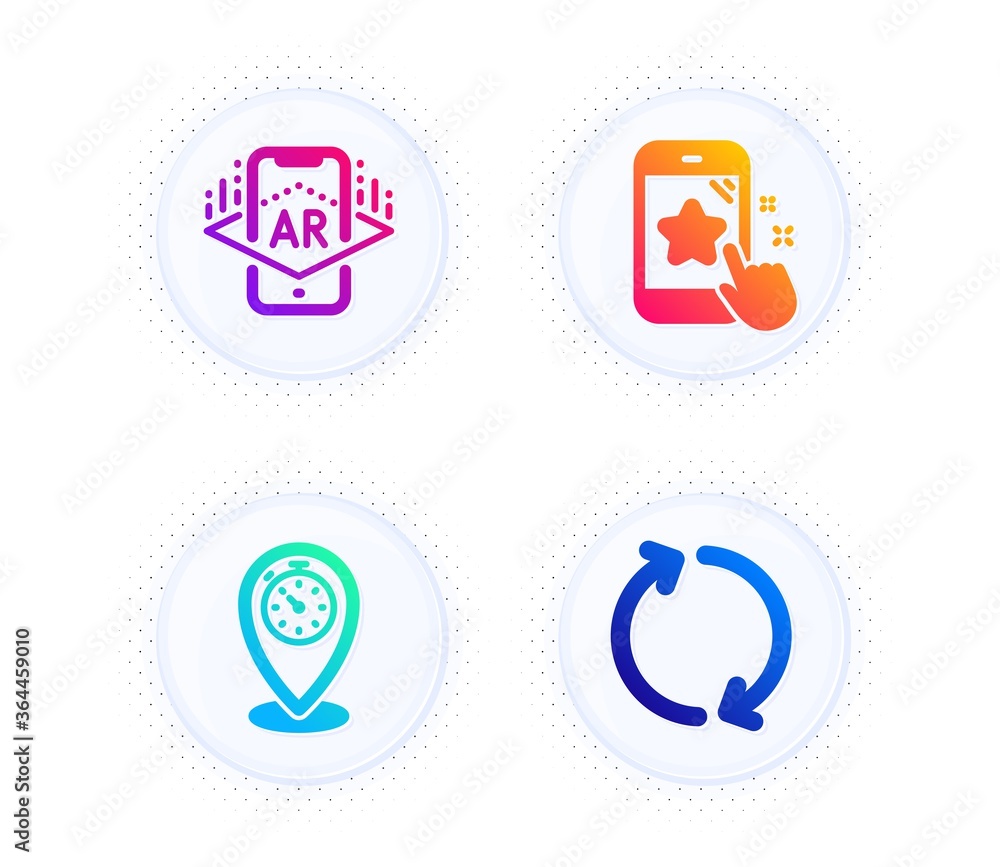 Poster timer, augmented reality and star rating icons simple set. button with halftone dots. refresh sign. 