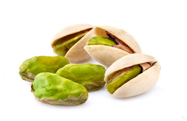 Pistachio nuts in closeup isolated