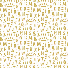 Vector Grunge Alphabet Seamless pattern. Handwritten Letters and punctuation Paint Brush Strokes. Back to school. ABC background
