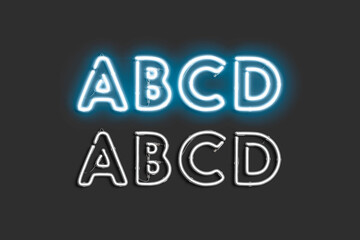 Decorative A B C D letters, neon font mock up