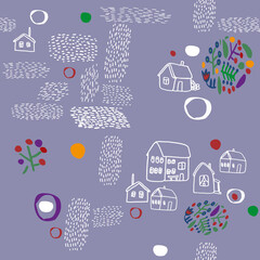 Seamless vector pattern with houses.