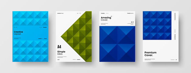 Company identity brochure template collection. Business presentation vector A4 vertical orientation front page mock up set. Corporate report cover abstract geometric illustration design layout bundle.