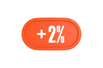 2 Percent increase 3d sign in orange color isolated on white background, 3d illustration.