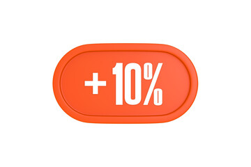 10 Percent increase 3d sign in orange color isolated on white background, 3d illustration.