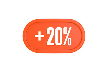 20 Percent increase 3d sign in orange color isolated on white background, 3d illustration.