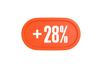 28 Percent increase 3d sign in orange color isolated on white background, 3d illustration.