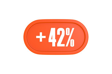 42 Percent increase 3d sign in orange color isolated on white background, 3d illustration.