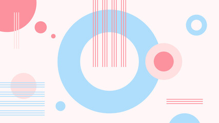 Abstract trendy pattern with pastel color circles and lines. Geometric modern background, bright positive summer design.