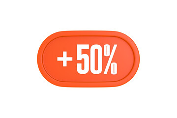 50 Percent increase 3d sign in orange color isolated on white background, 3d illustration.