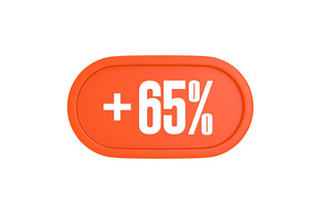 65 Percent increase 3d sign in orange color isolated on white background, 3d illustration.