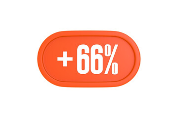 66 Percent increase 3d sign in orange color isolated on white background, 3d illustration.