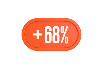 68 Percent increase 3d sign in orange color isolated on white background, 3d illustration.