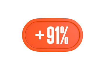 91 Percent increase 3d sign in orange color isolated on white background, 3d illustration.