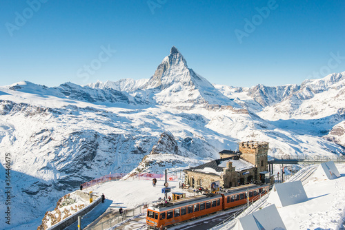 Fototapete Switzerland Alps Matterhorn Snow Mountains At Gornergrat Bahn  Train Station, Zermatt, Switzerland-Nattawit