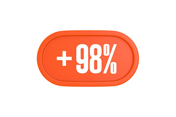 98 Percent increase 3d sign in orange color isolated on white background, 3d illustration.