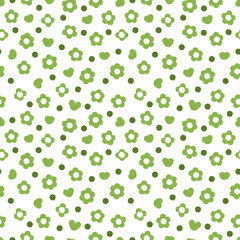 Green floral background. Flowers seamless pattern. 